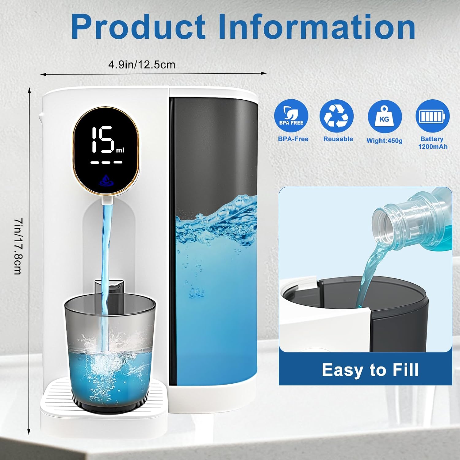Automatic Mouthwash Dispenser for Bathroom, 20.3oz(600ML) Touchless Electric Mouth Wash Dispensers Bathroom Accessories with 2 Magnetic Cup Wall Mounted Mouth Wash Dispenser for Home Kids (White)