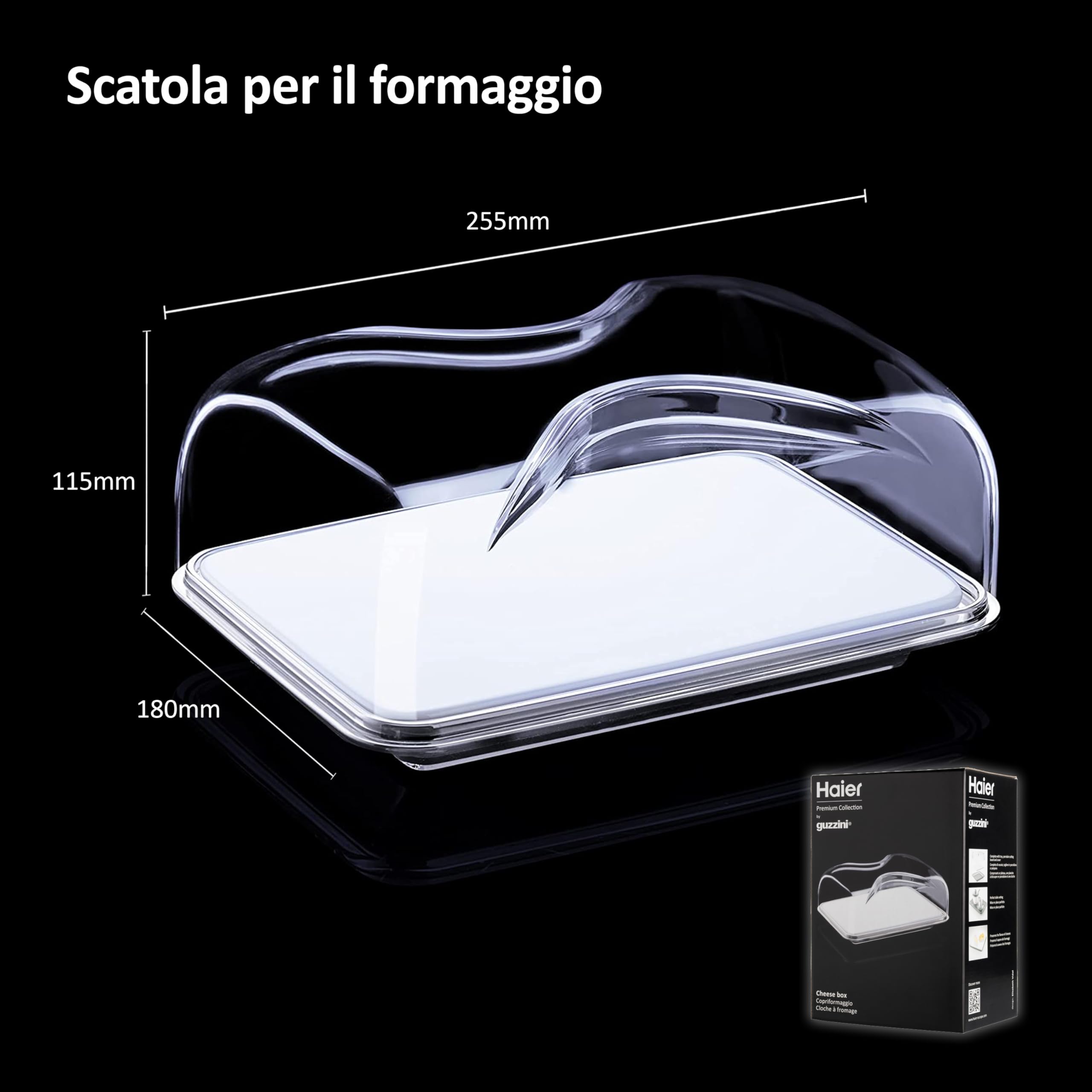Haier HAGCB40 Cheese Box, con Vassoio, Tagliere in Porcellana e Coperchio, Rettangolare, Elegante, 25,5x18x11,5 cm, Haier by Guzzini