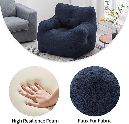 Miniatura 6 de Homtique Puf de espuma suave con tela de peluche para adultos y niños cómodo sofá perezoso para sala de estar dormitorio azul oscuro