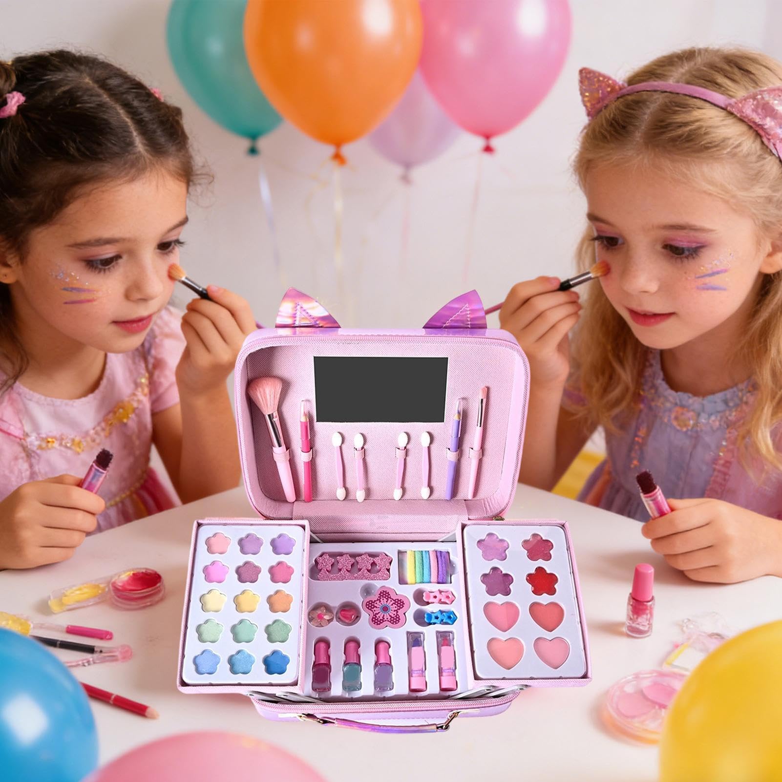 Kit Per Il Trucco Dei Bambini Vero Giocattolo Cosmetico Da Principessa | Kit Di Trucco Principessa Con Borsa A Forma Di Gatto Per Bambine Adatto A Bambine, Feste, Compleanni, Festival E Giochi Di