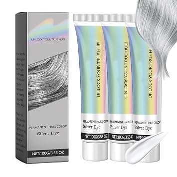 2-in-1 Natural Essence Extract Silver Hair Dye, No Bleaching Silver Grey & Smoke Grey Hair Cream 3 Pcs