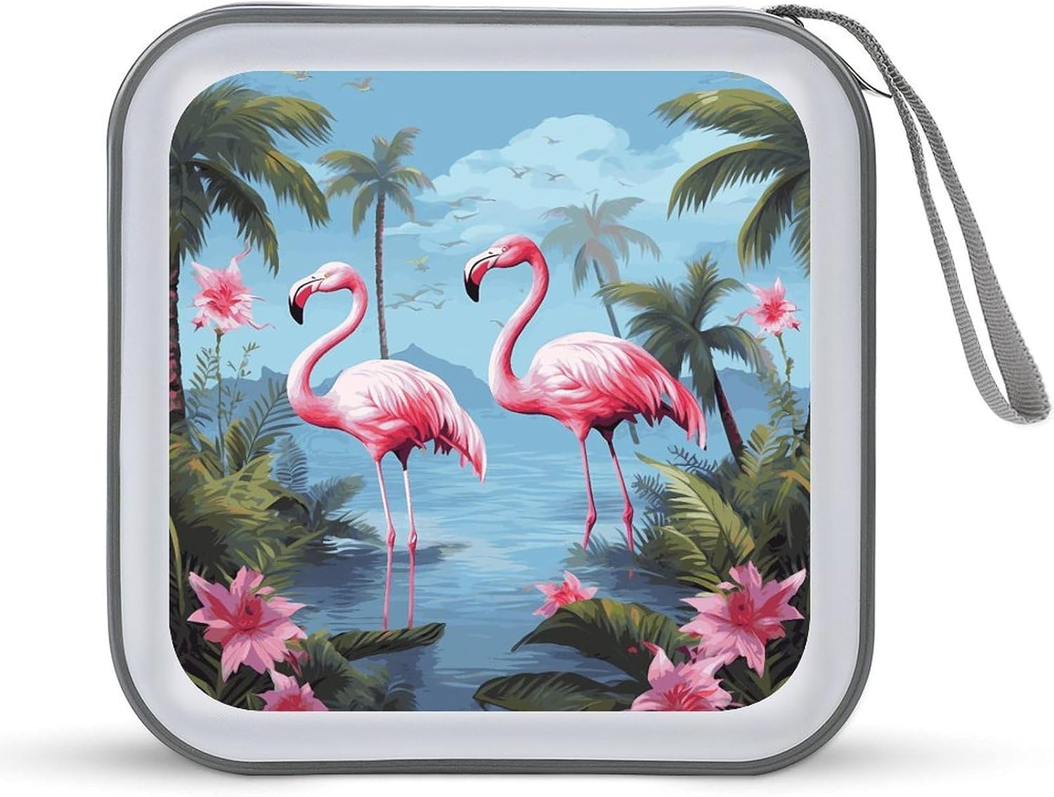 Tropical Flamingos CD Case 40 Capacity Premium DVD Cases with Zipper DVD Collection Storage Bag Hard Plastic CD Holder Protective Disc Storage Organizer for Car Travel Home