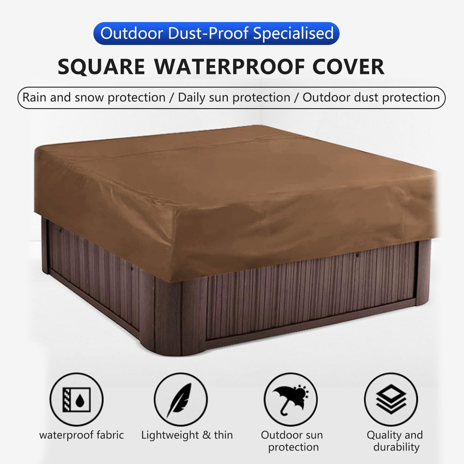 Wodoodporny kwadratowy pokrowiec ochronny na basen, trwała tkanina Oxford, ochrona na każdą pogodę, odporny na kurz, 210 x 210 cm, czarny, niezbędne akcesoria basenowe