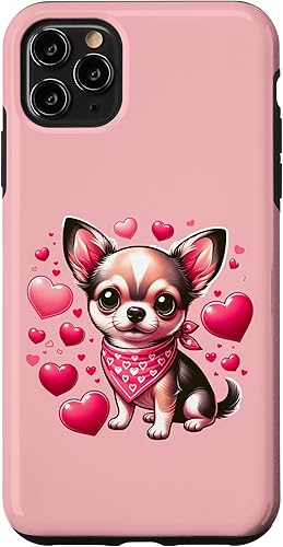 Carcasa para iPhone 11 Pro Max Chihuahua Valentine Hearts Dog