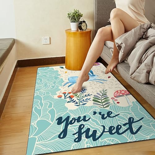 Miniatura 6 de Alfombra grande con diseño de conejo de dibujos animados con punto de zorro para dormitorio, alfombra para adolescentes, niños y adultos, decoración