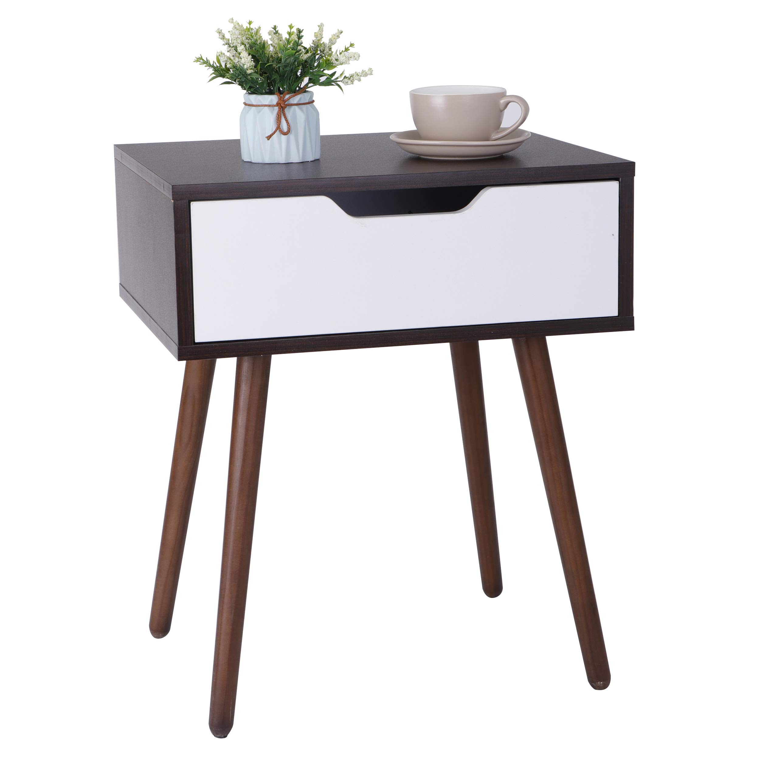 ZenStyle Walnut Brown/White End Table Sofa Table with Drawer, Side Table for Bedroom, Living Room (1)
