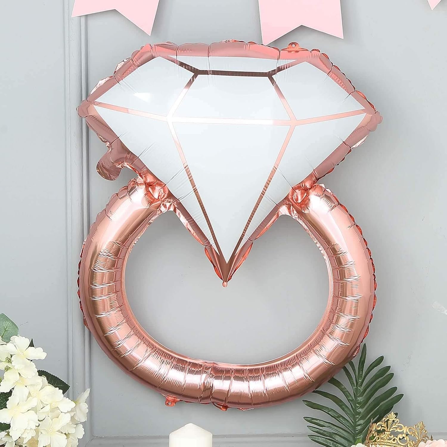 Efavormart 26" Rose Gold Engagement Ring Foil Balloon, Giant Diamond Ring Mylar Balloon for Marriage Proposal, Bridal Shower, and Wedding Staging