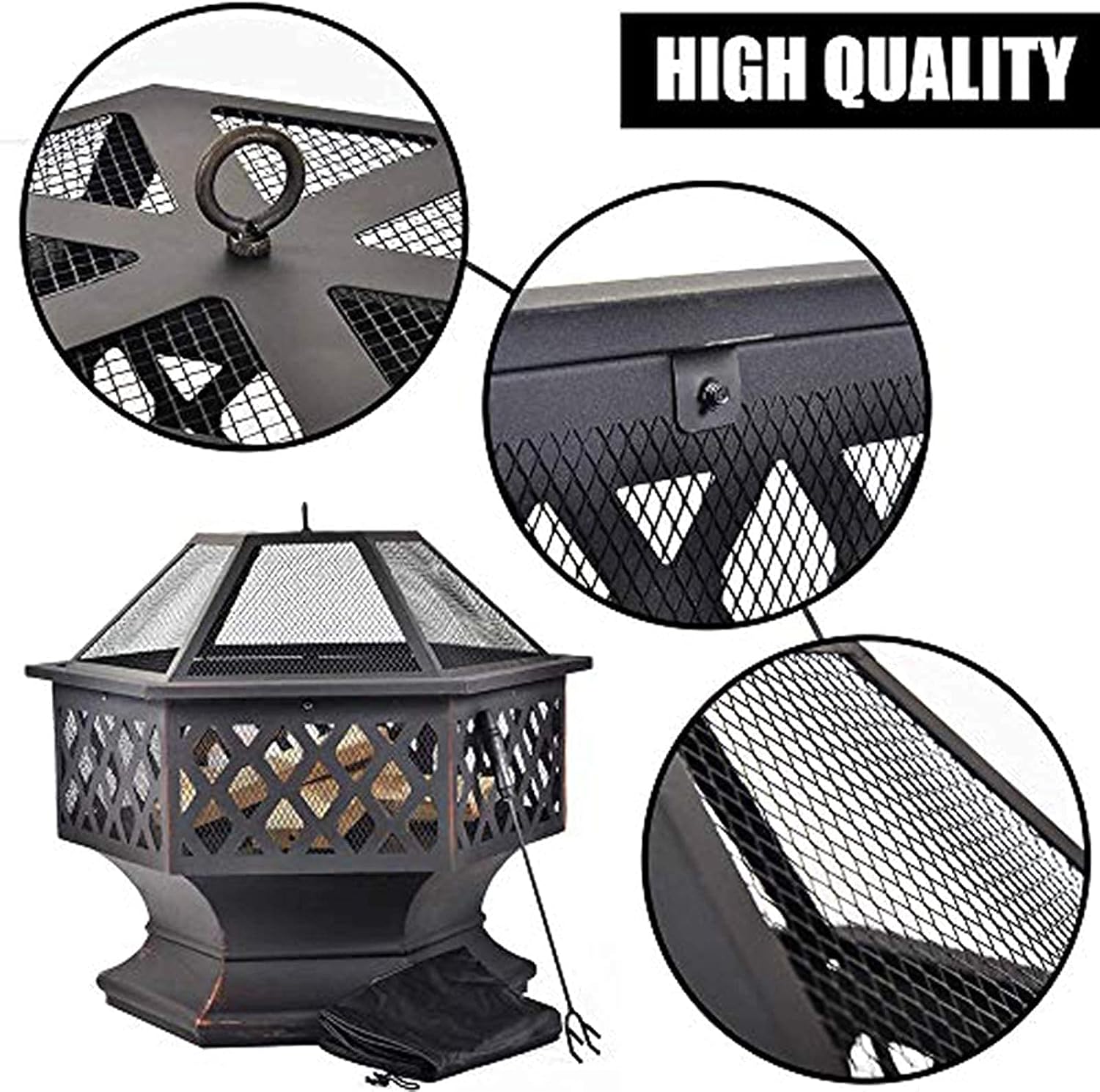 Garden Fire Pit Barbecue Grill,Metal Fire Pits for Garden, Outdoor Party BBQ Fire Pit for Outdoor Garden Patio Outdoor Fireplaces Backyard Firepit Grill Barbecue Rack