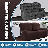 Vista 5 de H.VERSAILTEX Fundas elásticas de terciopelo para sillón reclinable, 6 piezas, fundas para loveseat reclinable de 2 cojines, fundas para sofá