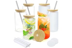 Realkant 16 Oz Sublimation Glass Cups Mason Jars with Bamboo Lids and Straws