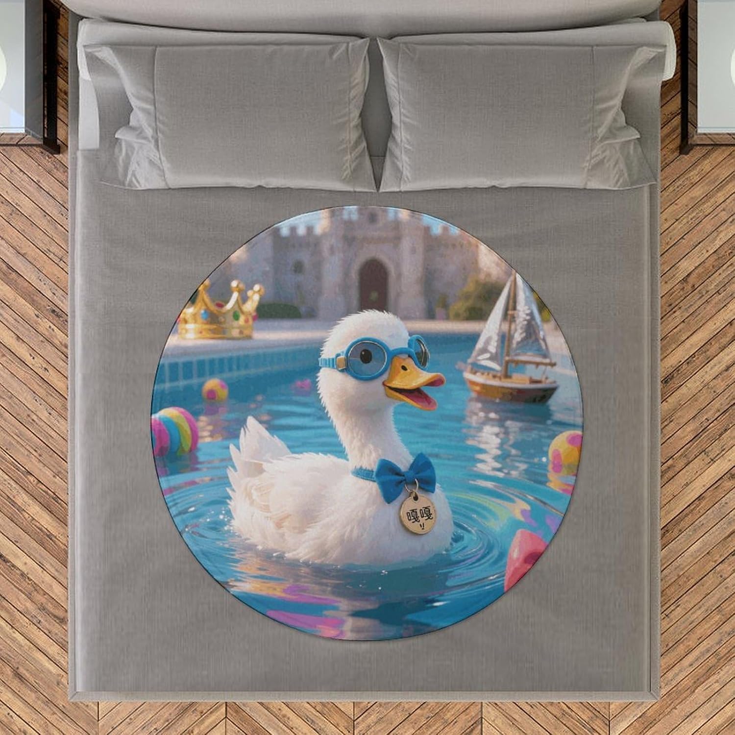 Goose Pool Grace Throw Blanket Round Beach Towel | 59.1 Inch Circular Flannel blanket Large Soft Beach Blanket Lightweight Foldable Beach Towel Throw for Daily Leisure Use