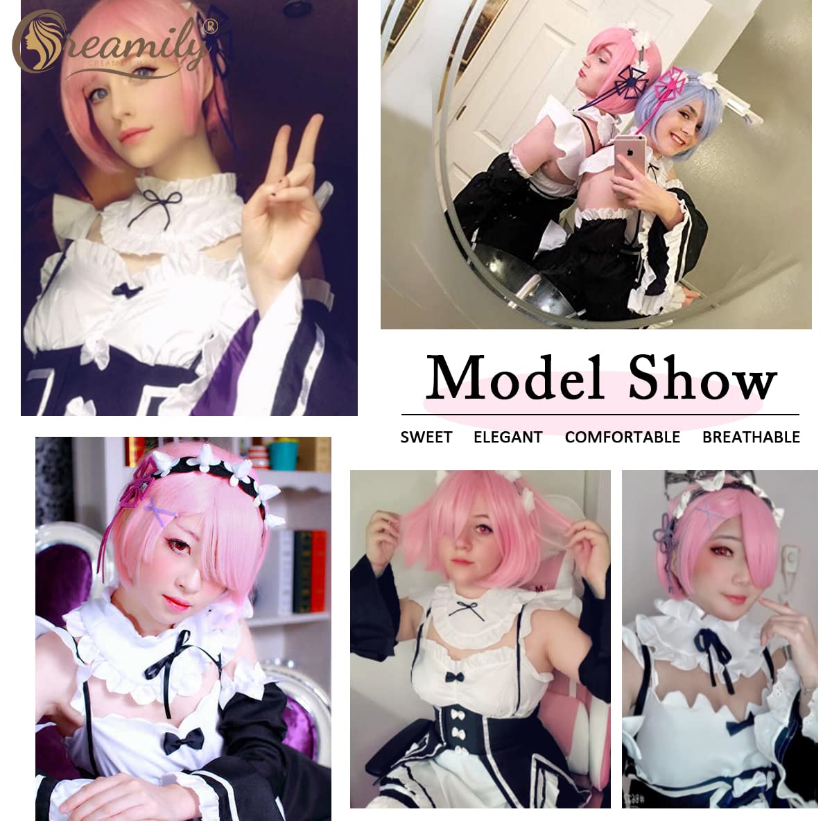 Creamily Short Bob Pink Wig with Bangs, Colorful Wig for Halloween Daily Cosplay & Party Use - Image 4