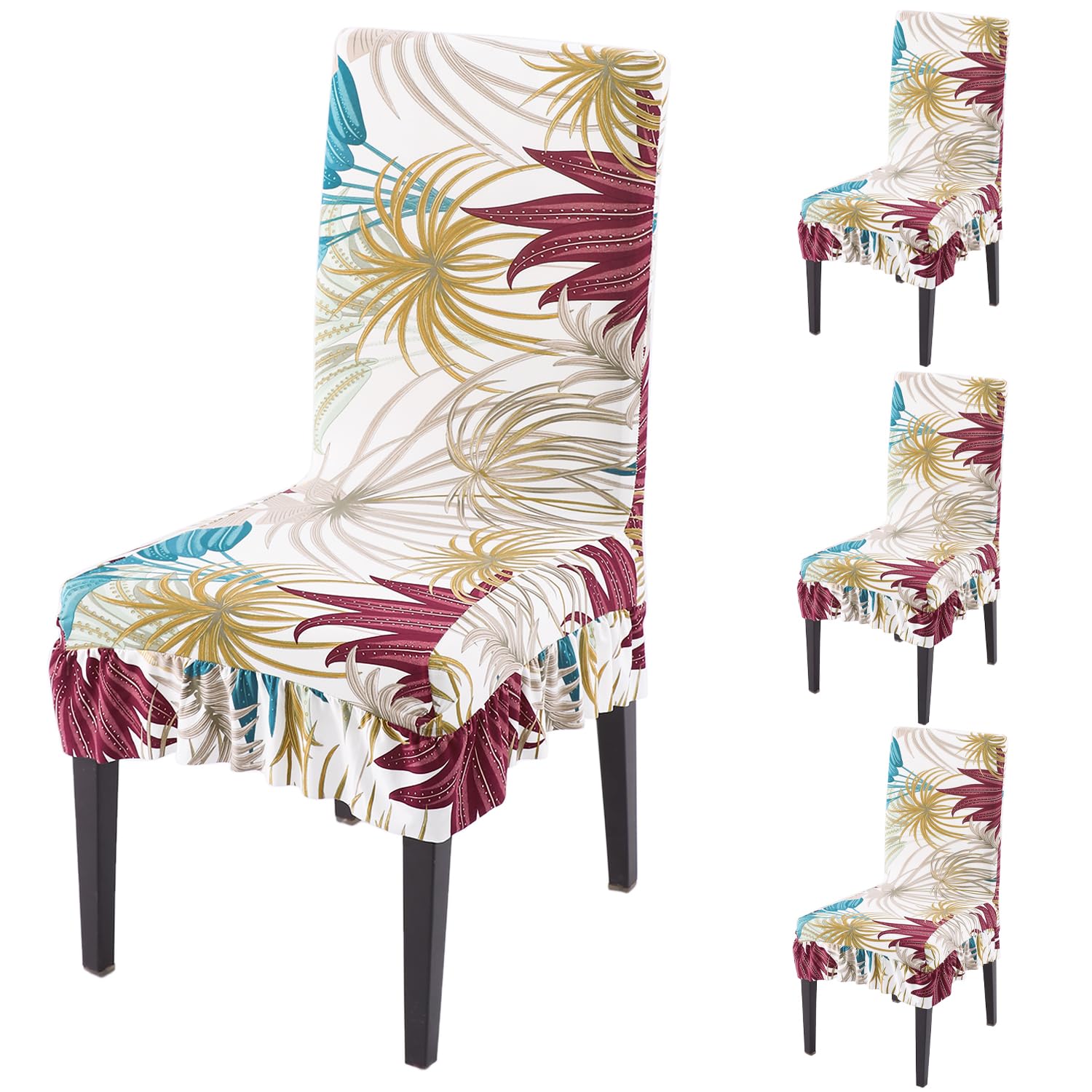HOKIPO Polyester Blend 140 Gsm Fully Covered Chair Cover Set Of 4 With Frill, Cane Beige Ferns (Ar-5133-D4*4) (B0D796LNNL) Amazon Price History, Amazon Price Tracker