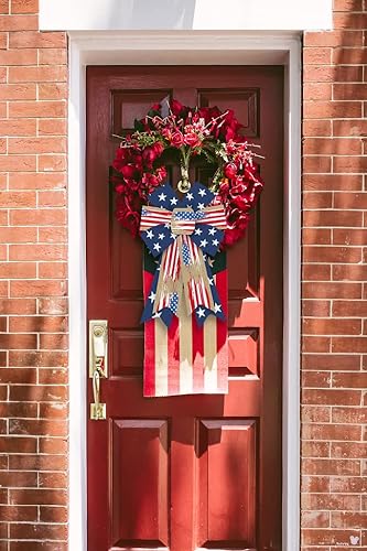 Miniatura 4 de Threetols 2 lazos patrióticos para corona, lazos de arpillera para el día del trabajo, 4 de julio, para puerta delantera, bandera de Estados Unidos,
