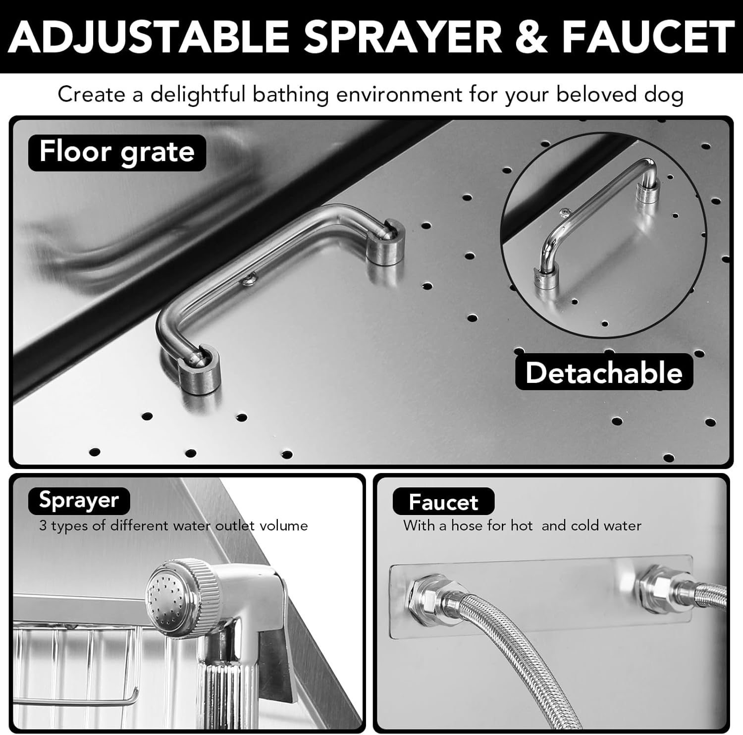 50" Dog Grooming Tub, Stainless Steel Pet Washing Station, Professional Dog Grooming Bathtub for Large, Medium & Small Pets, Left Door