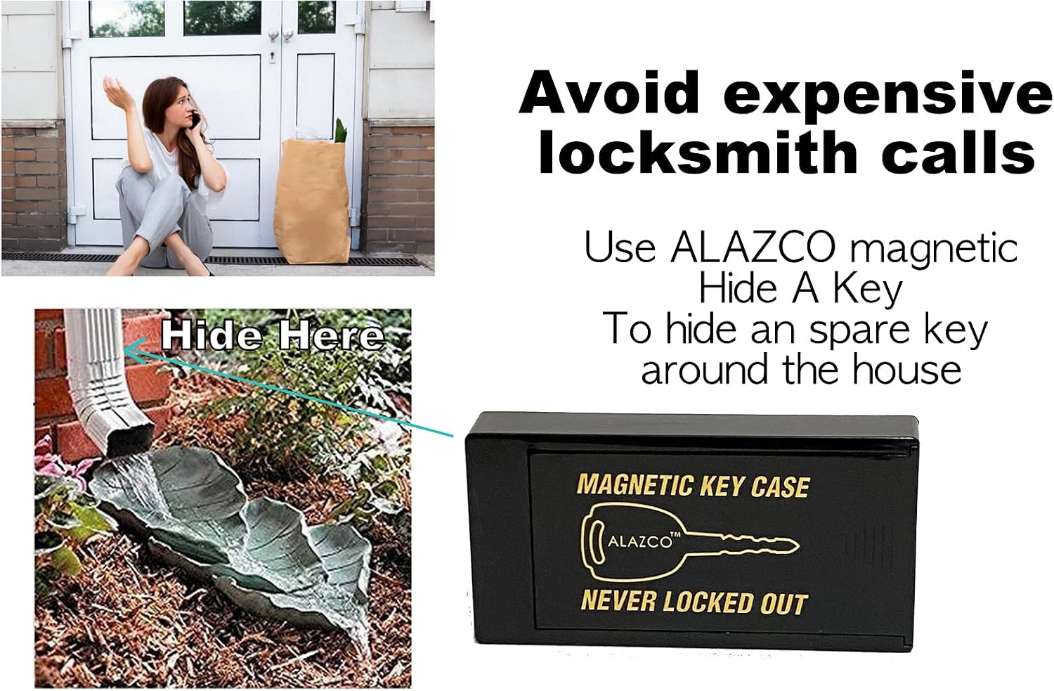 2 Hide A Key Magnetic Under Car Spare Key Holder So You Never Locked Out of Home Shed RV Boat Truck Office Storage Large ABS Case Key Hider Small Valubles Premium Magnet By ALAZCO