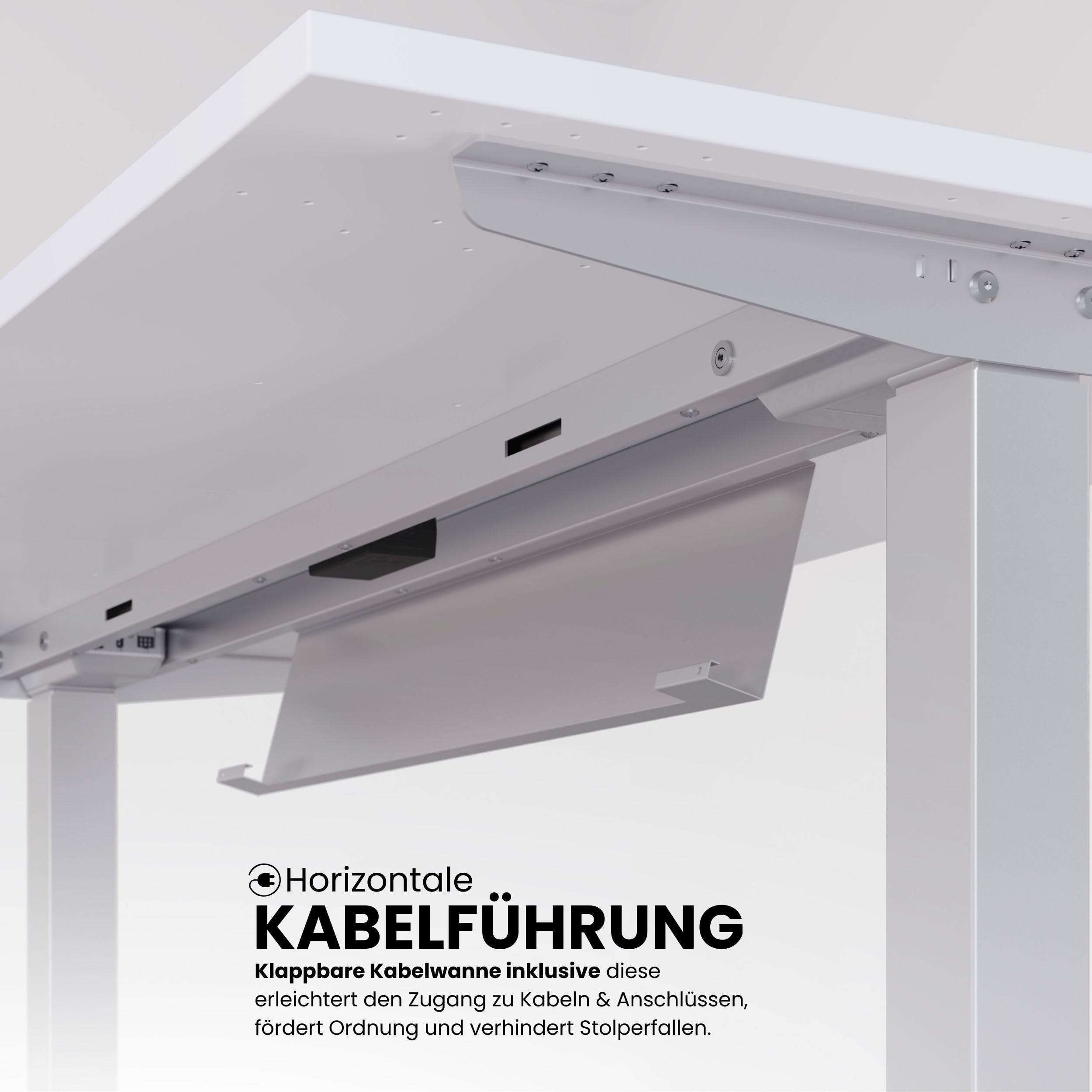 bümö elektrisch höhenverstellbarer Konferenztisch in Asteiche 220x103 cm, Gestell: Silber - Besprechungstisch rund-oval, großer elektrischer Meeting Tisch für Konferenz & Besprechungsraum