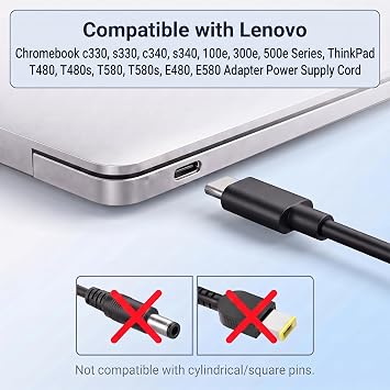 LJO-EEIH 45W Type USB C Laptop Charger Compatible with Lenovo Chromebook c330 s330 c340 s340 100e 300e 500e Series, ThinkPad T480 T480s T580 T580s E480 E580 Adapter Power Supply Cord