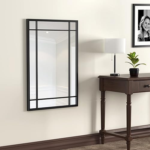 Espejo de pared de 24 x 35 pulgadas, espejo de baño enmarcado negro para pared, espejo rectangular moderno para sala de estar, dormitorio, entrada