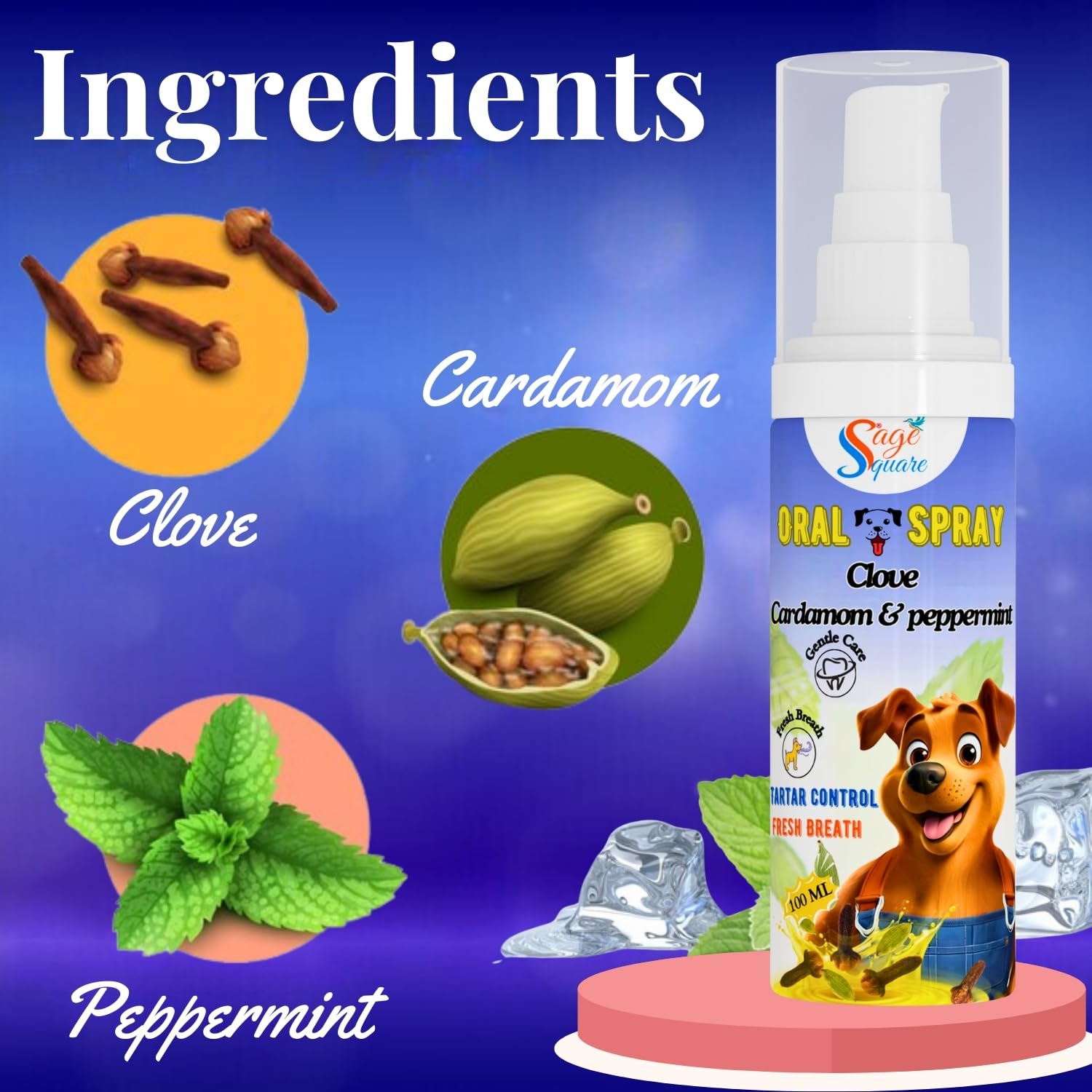 Sage Square Dog Mouth Spray: Clove, Cardamom & Peppermint Oral