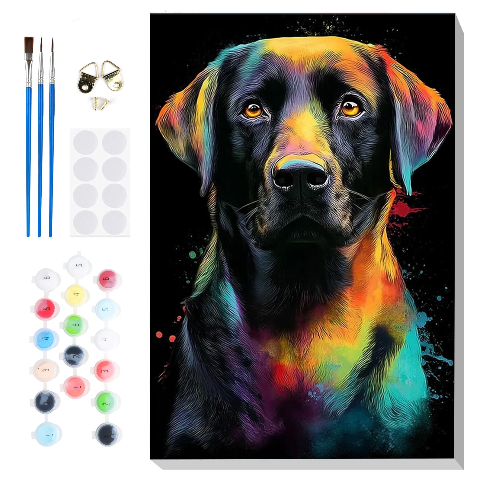 Lxmsja Coloful Dog Paint by Numbers for Adults Children with Frame, Animals Painting by Numbers for Kids on Canvas, DIY Acrylic Oil Painting Kit Art and Crafts Gifts for Home Wall Decor, 8x12inch