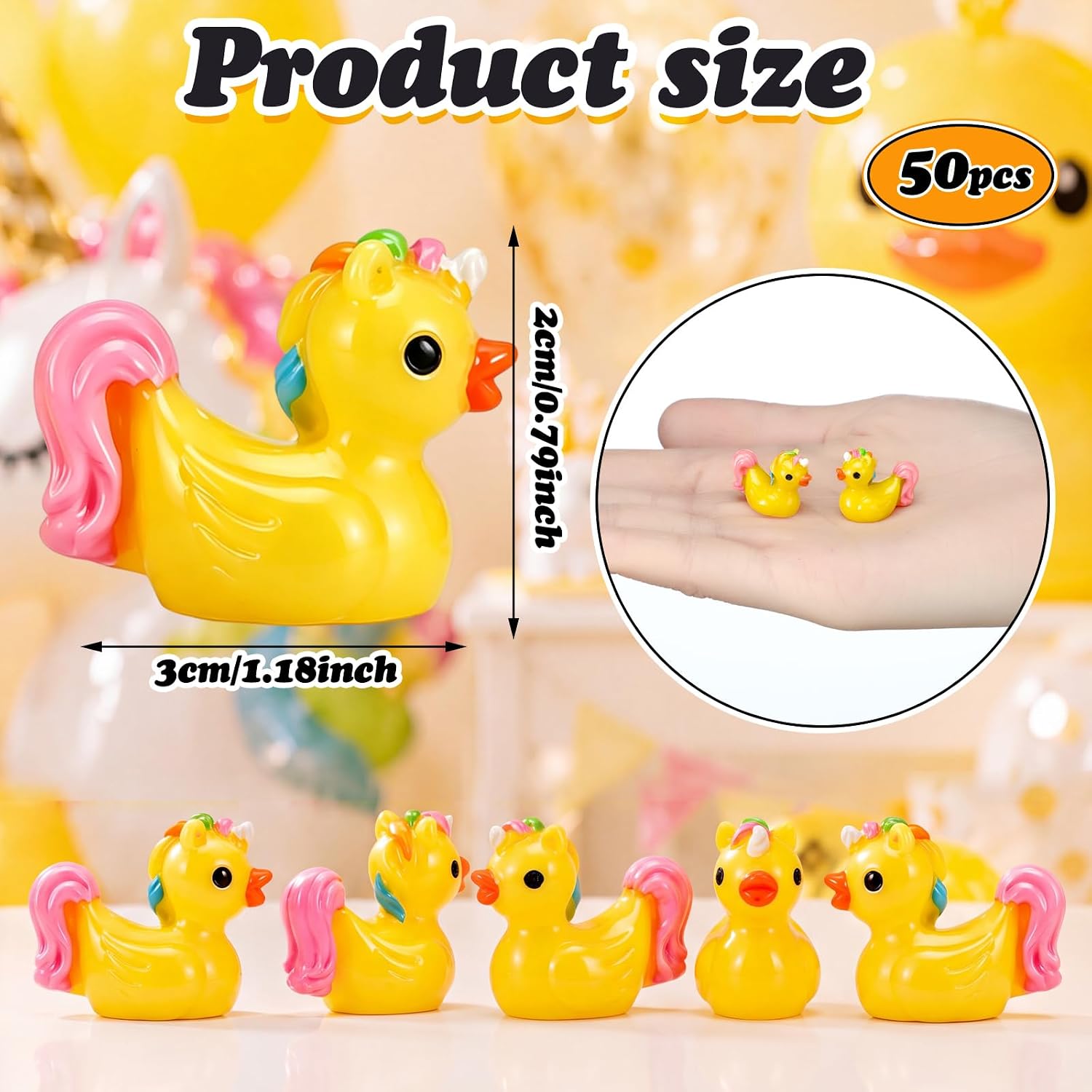 DoubleFill 50 Pcs Unicorn Duck Figurine, Yellow Mini Resin Unicorn Duck image 3