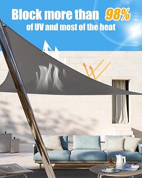 Triangle Sun Shade Sail Waterproof, 3x3x4.3m Garden Sail, PES Awning Canopy 98% UV Block With Rope, Outdoor Patio Party Awning with Install Accessories, Weather Resistant Durable Garden Shade Sail