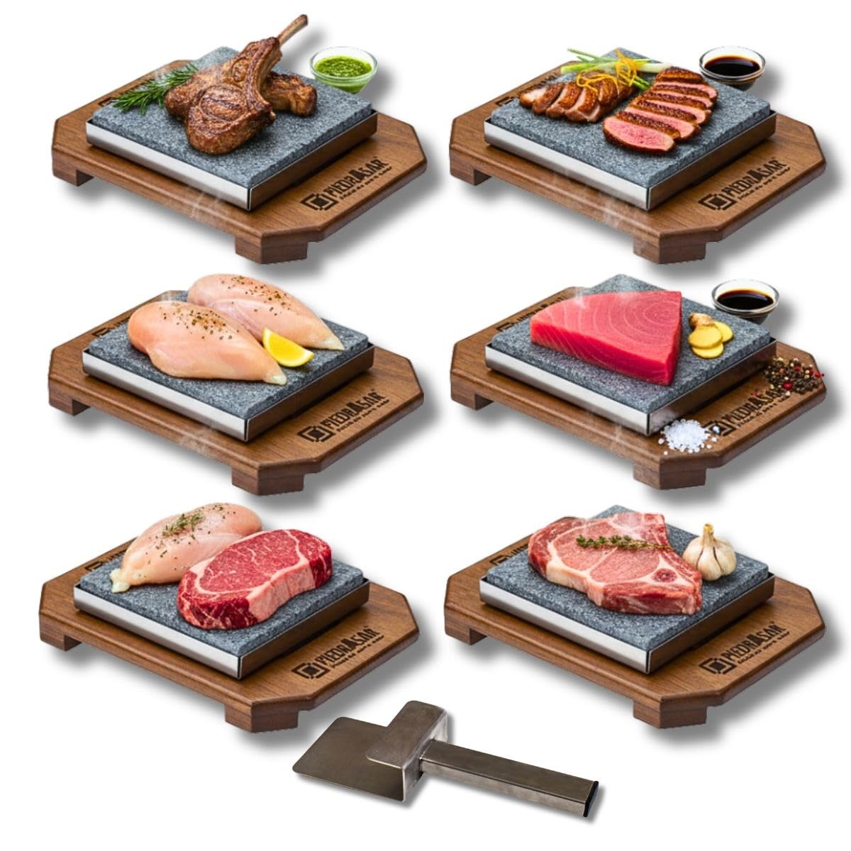 Pierre volcanique pour rôtir la viande- Promo 6 sets complets personnalisés PC- de 20 x 20 cm, convient pour four, barbecue, feu direct, vitro