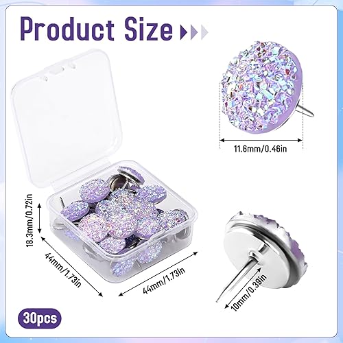 Miniatura 9 de 30 alfileres de empuje de diamantes brillantes con diamantes de imitación decorativos para colgar en la pared, tablón de anuncios, mapas, pared de