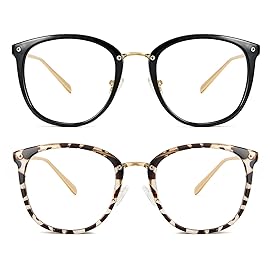 Cyxus 2 Pack Blue Light Glasses for Woman, Reduce Eye Strain and Migraine Perfect for Office and Programming Ultra-Light TR9O Frames for All-Day Comfort