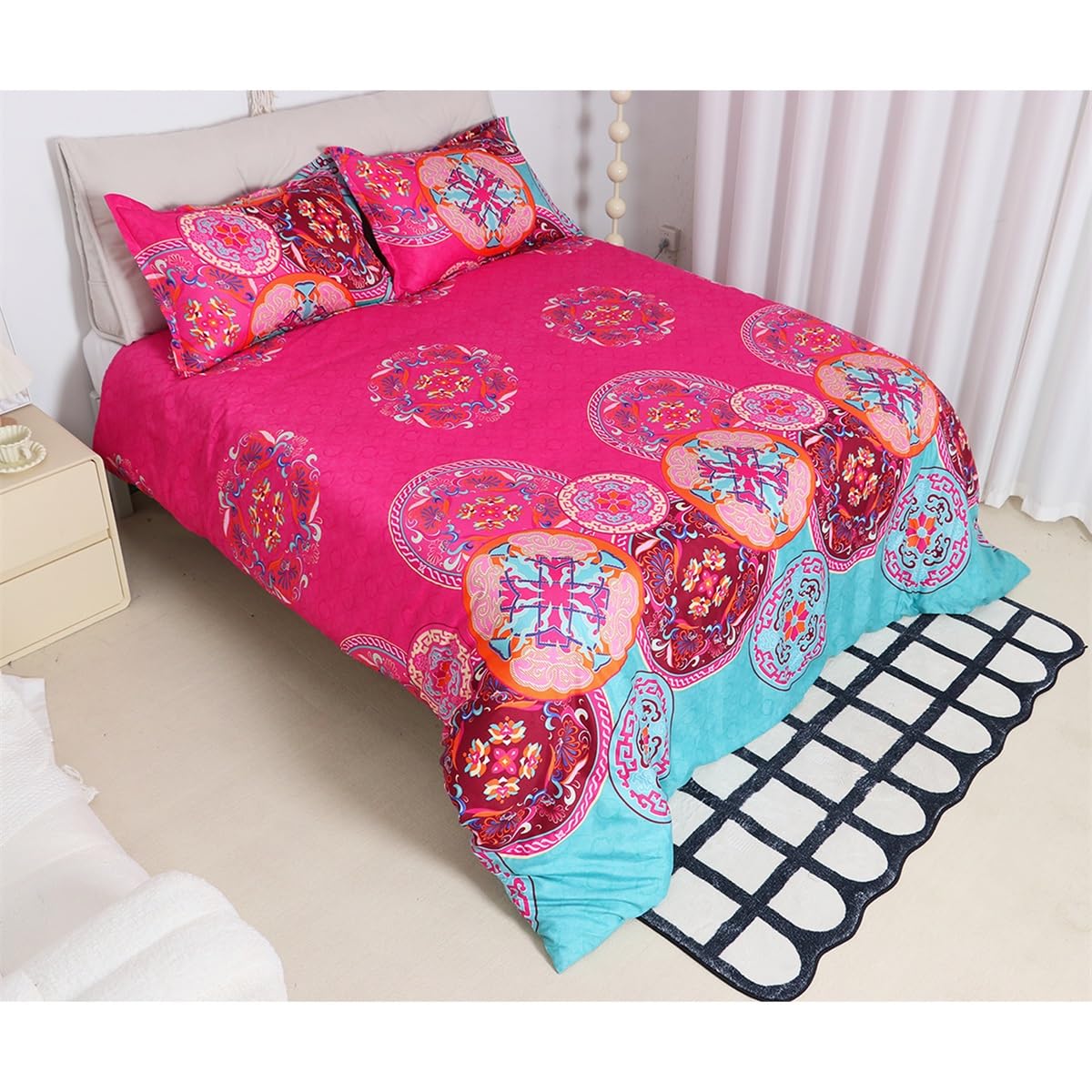 Bohemien 3 pezzi con copripiumino in morbida microfibra, stile esotico king