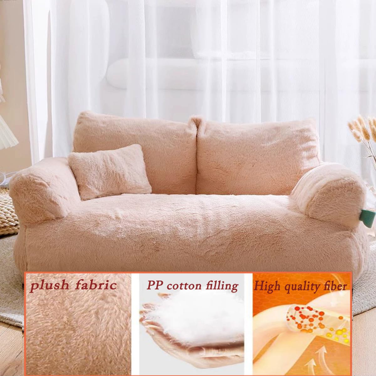 Sofá cama suave para mascotas, sofá cama para gatos y perros con cremallera y almohada, cojín lavable para muebles de mascotas, colchón ortopédico antideslizante y calmante (90 x 48 x 27 cm