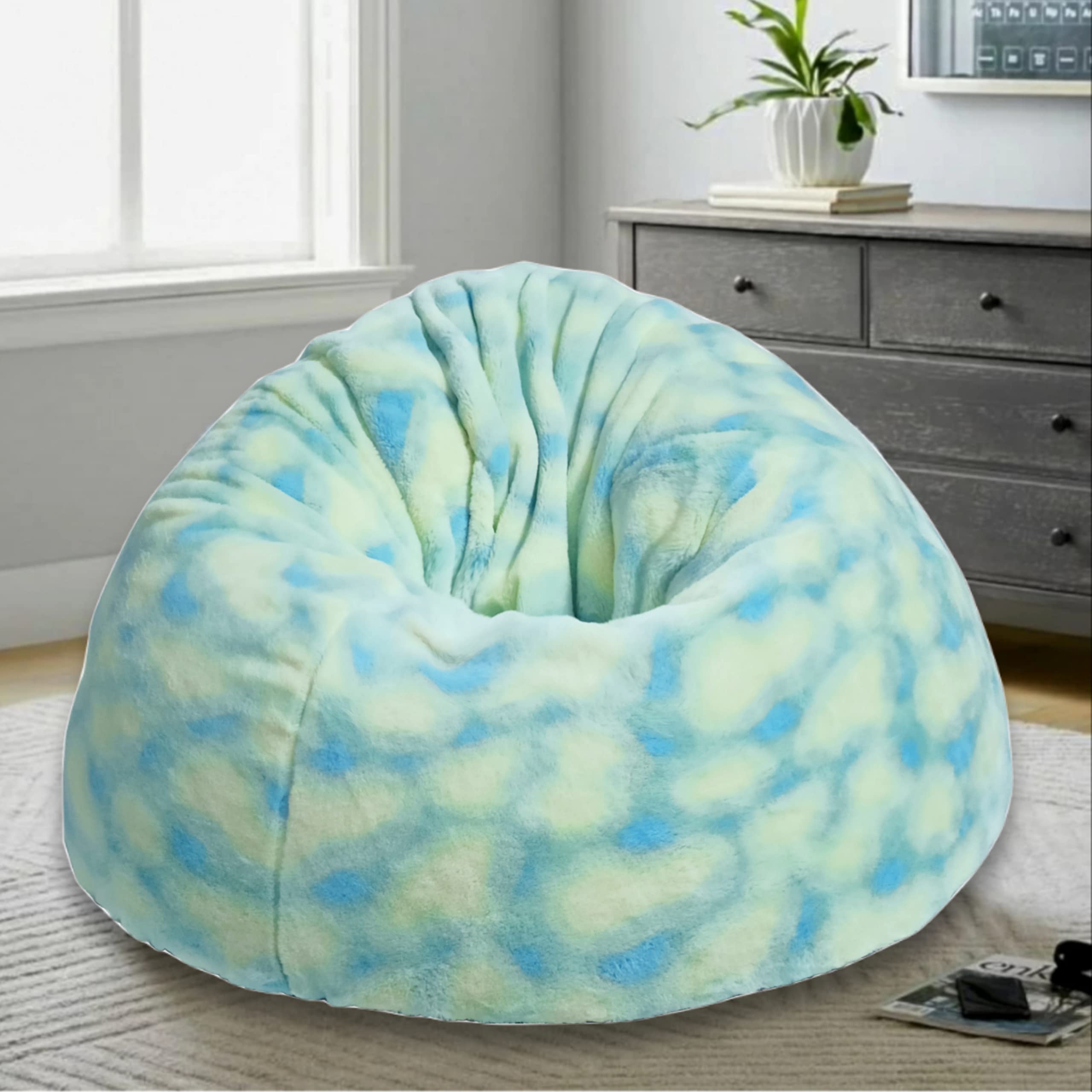 Deeku Art Green Rabbit Tie Dye Fur Bean Bag Chair Bean Bag Chairs for Adults Bean Bag Without Bean XXXL and Premium Looks and Feel Rainbow Color-image-1
