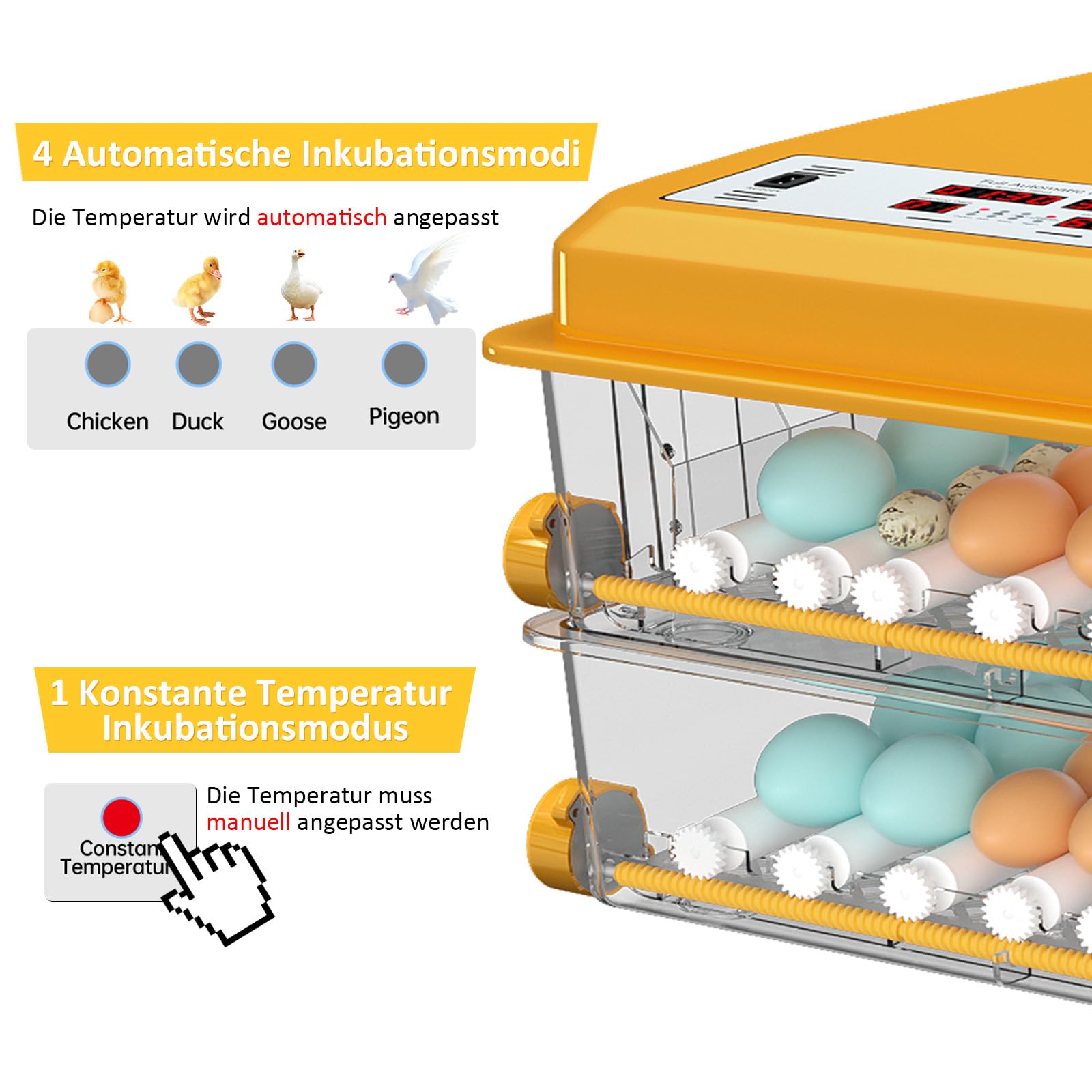Brutautomat Vollautomatisch von 120 Eiern, Brutmaschine mit automatischer Eierwende und Feuchtigkeitsüberwachung, Temperaturkontrolle, 5 automatische Brutmodi und Brutdaueraufzeichnung