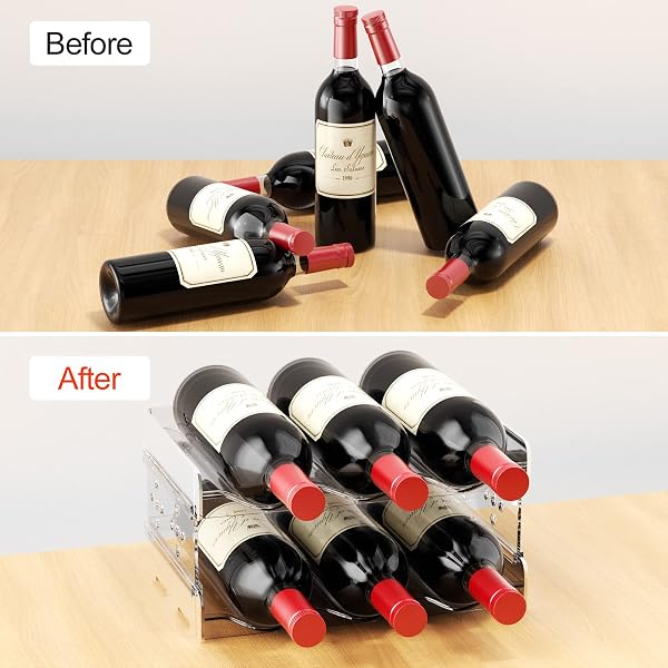 Relota Juego de 2 Piezas Botellero Apilable, Botellero Cocina, Wine Rack Standing, Vino Apilable, Botelleros para hasta 6 Botellas, Adecuado para Armarios, Frigoríficos, Salones - 5