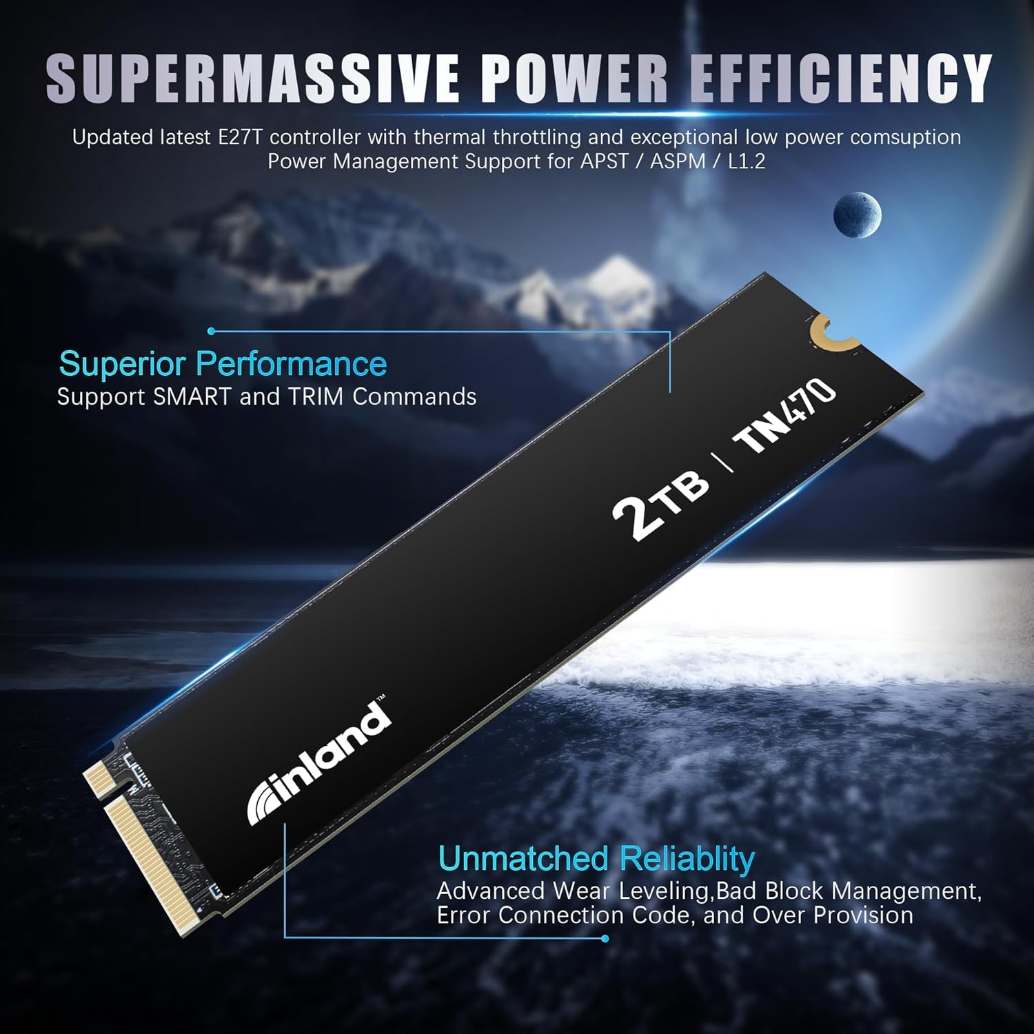 INLAND TN470 SSD 2TB Gen4 NVMe M.2 Internal Gaming Solid State Drive, Up to 7,200MB/s, Storage and Memory for Laptop & PC Desktop