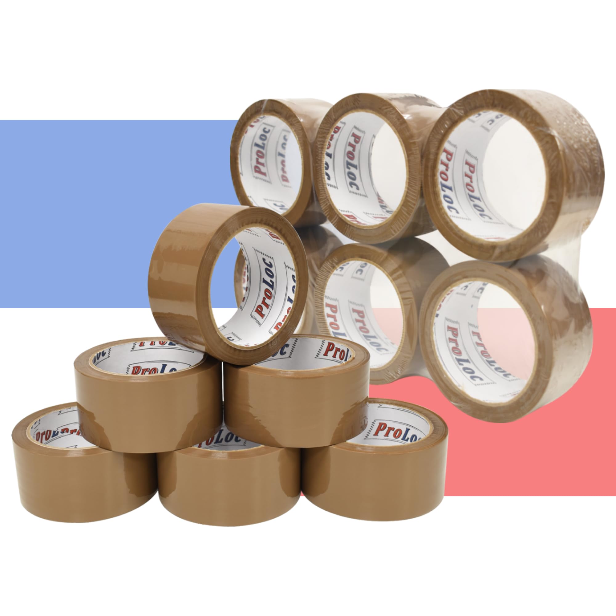 ProLoc Low Noise Packaging Tape (48mm x 66m) - Pick Colour & Qty - 2 inch Wide Strong Multipurpose Packing Tape with Secure Seal & Silent Unwind for Packing Boxes & Moving House (Brown, 12 Rolls) — image 1