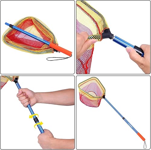 Miniatura 3 de PLUSINNO Red de pesca para niños, red telescópica ligera con mango de poste de aluminio y malla de nailon, red de mariposa de captura y liberación