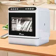 Alivio Portable Countertop Dishwasher with 6L Water Tank, Dual Water Supply High-Temp Sanitizing & Hot Air Dry for 3-4 People Dish Washer Washing Machine (White)