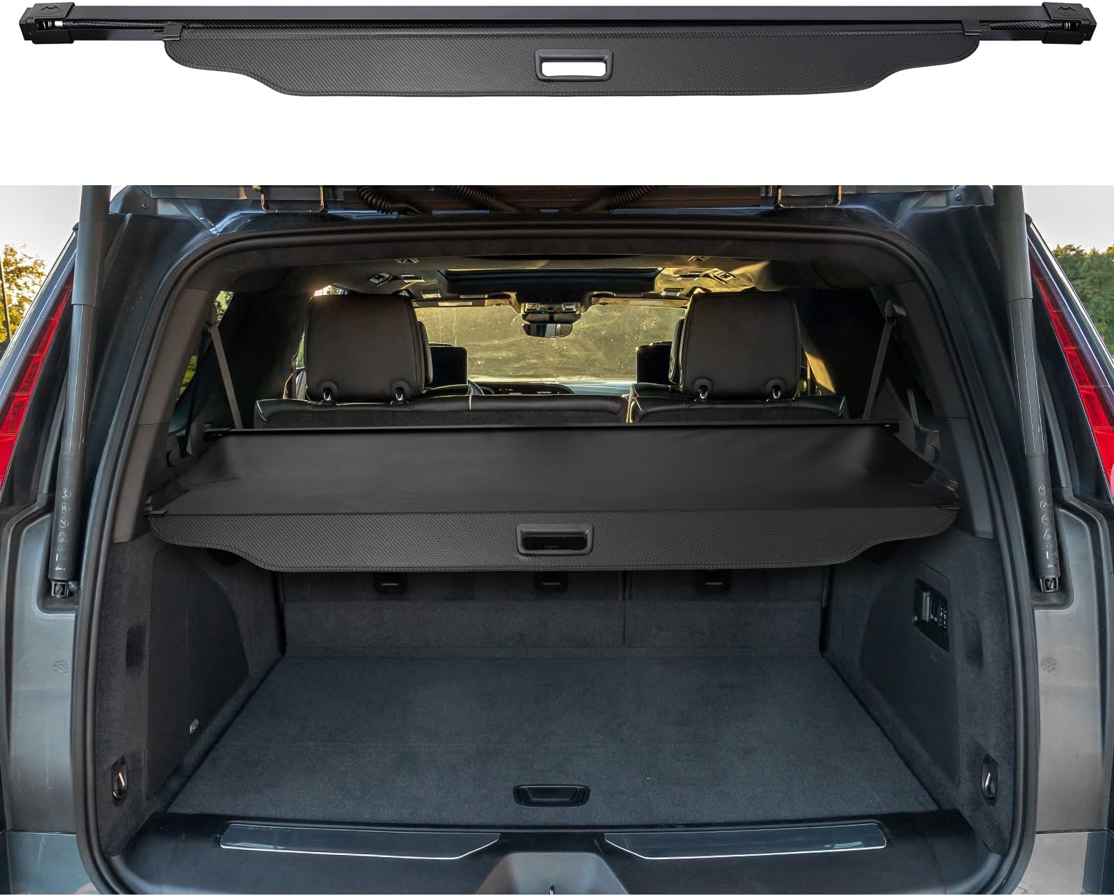 BORDAN Cargo Cover for 2022 2021 Cadillac Escalade Retractable Rear Trunk Security Cover Shield Shade Anti-Peeking Luggage Privacy Cover (Black with Carbon Fiber)