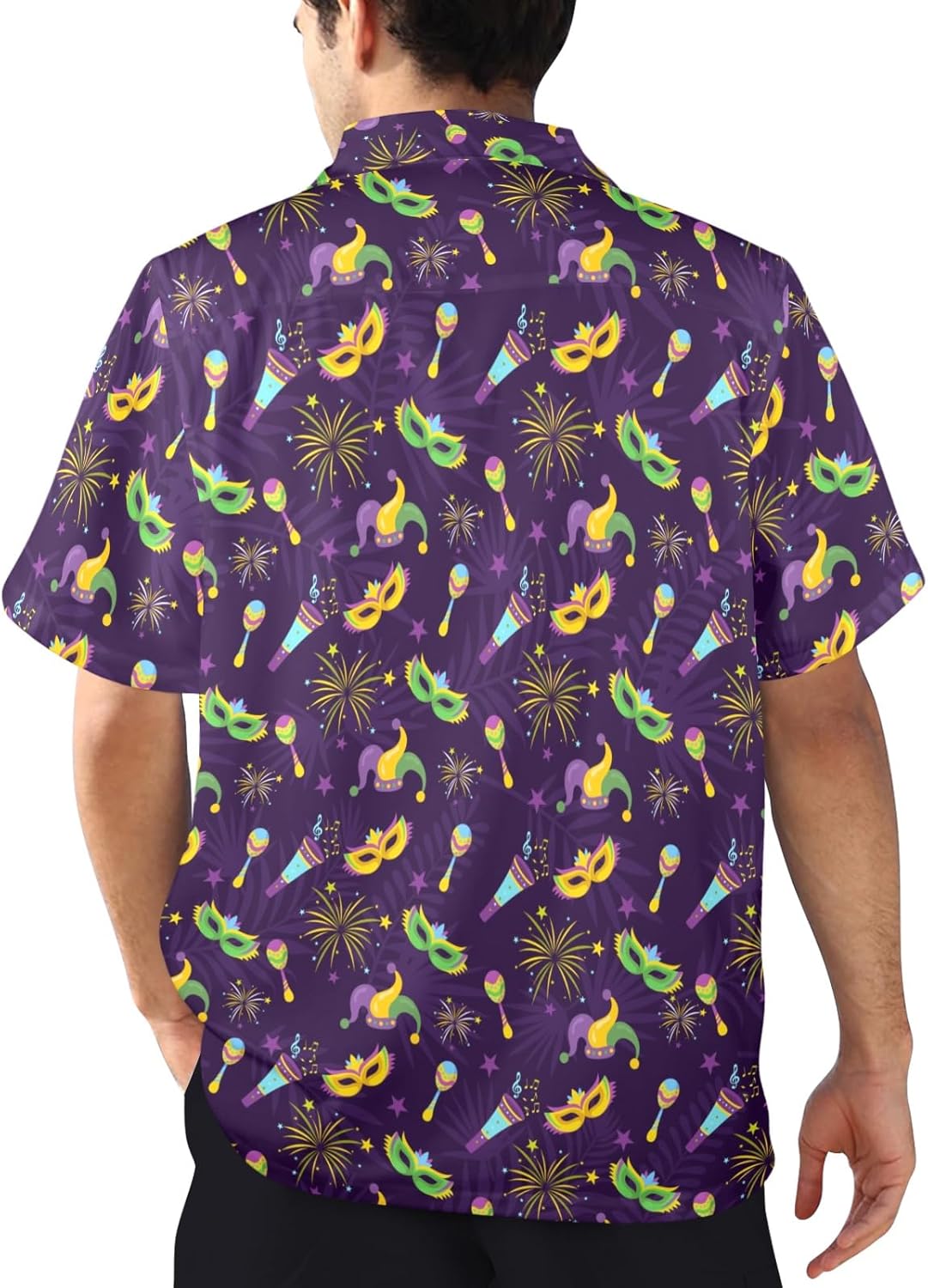 HUGLAZY Mardi Gras Hawaiian Shirt for Men Dinosaur Shirt Short Sleeve Button Down Dino Party Outfit Funny Holiday Costume, X-Large image 4 of 4 B0D3T4KBJQ