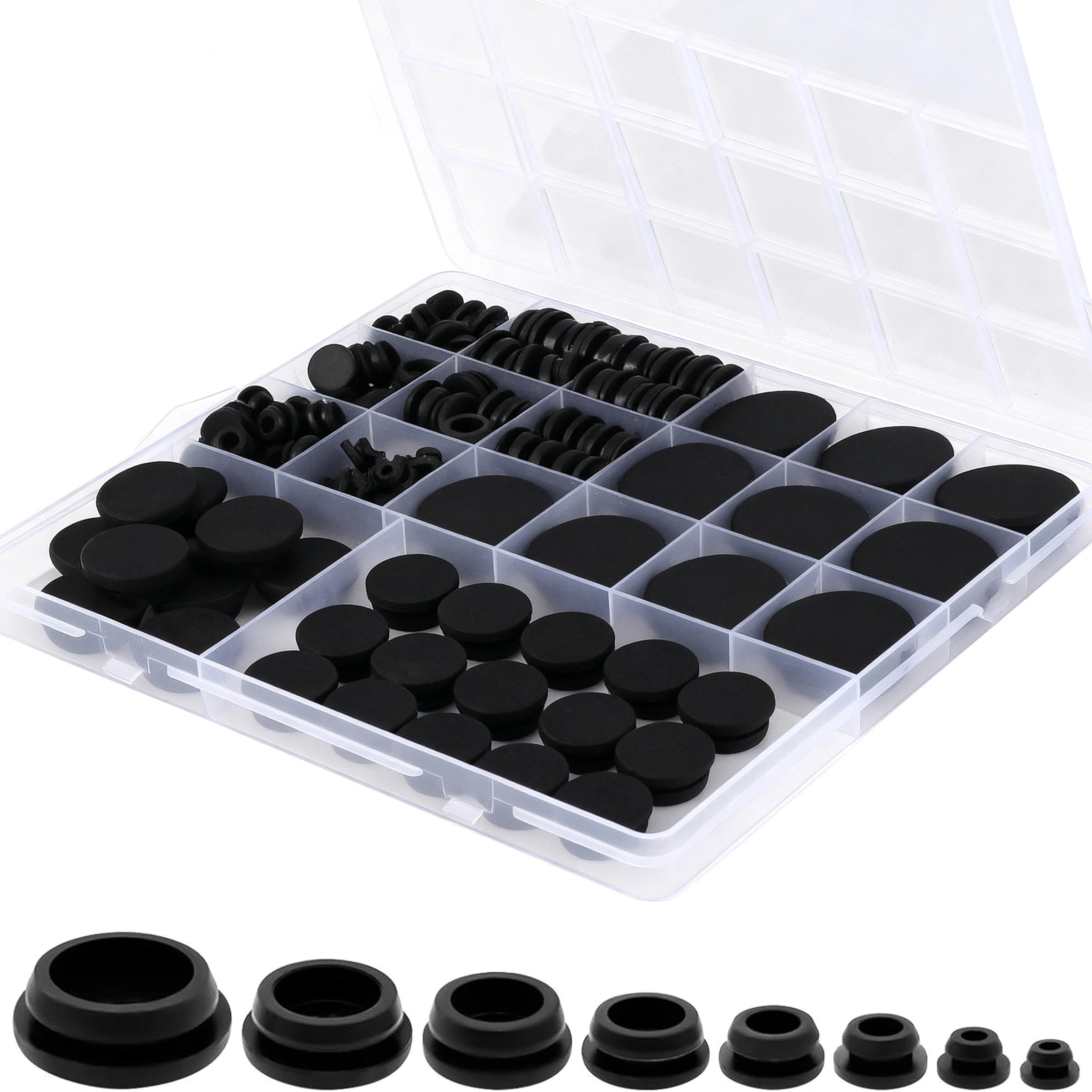 125PCS Rubber Grommets Kit, 8 Sizes Rubber Grommets for Hole