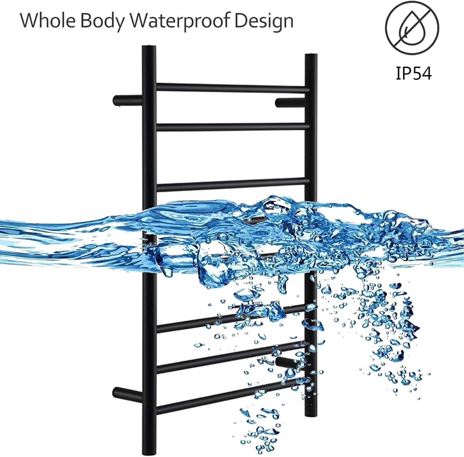 Towel Warmer Drying Rack Matte Black Electric Heated Towel Rack 8 Bar Wall Mounted 304 Stainless Steel Constant Temperature Heated Towel Rail for Bathroom (Plug in)