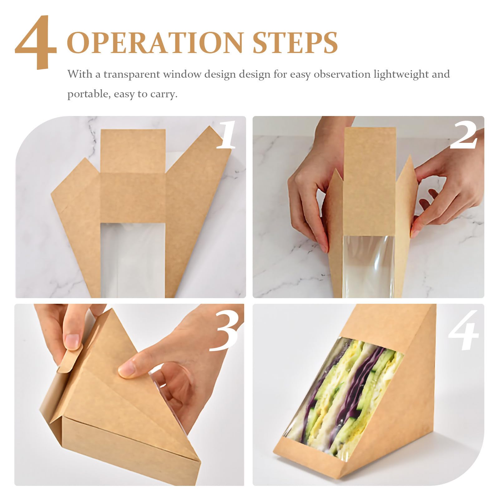 100 Piezas Caja de Sándwich Triangular, Caja de Embalaje Kraft de Papel, Beige, Ligera y Apta para Alimentos, para Pastelerías y Panaderías