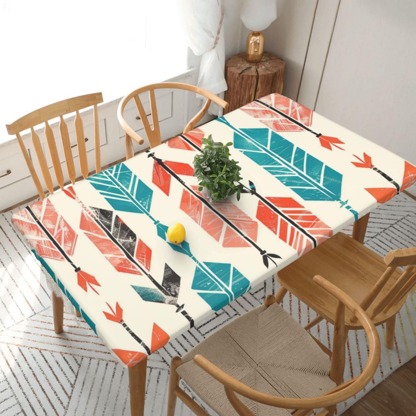 WPKJU Coral and Teal Arrows Printed Tablecloths 5ft Rectangular Table Covers Washable Polyester Decorative Table Cloth for Dining Table Picnic Wedding