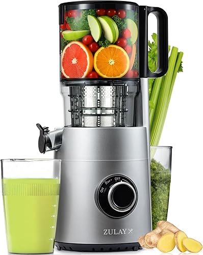 Miniatura 10 de Zulay Kitchen Exprimidor de prensa en frío con canal de alimentación de 5 pulgadas de ancho, exprimidor de masticación lenta para frutas y verduras