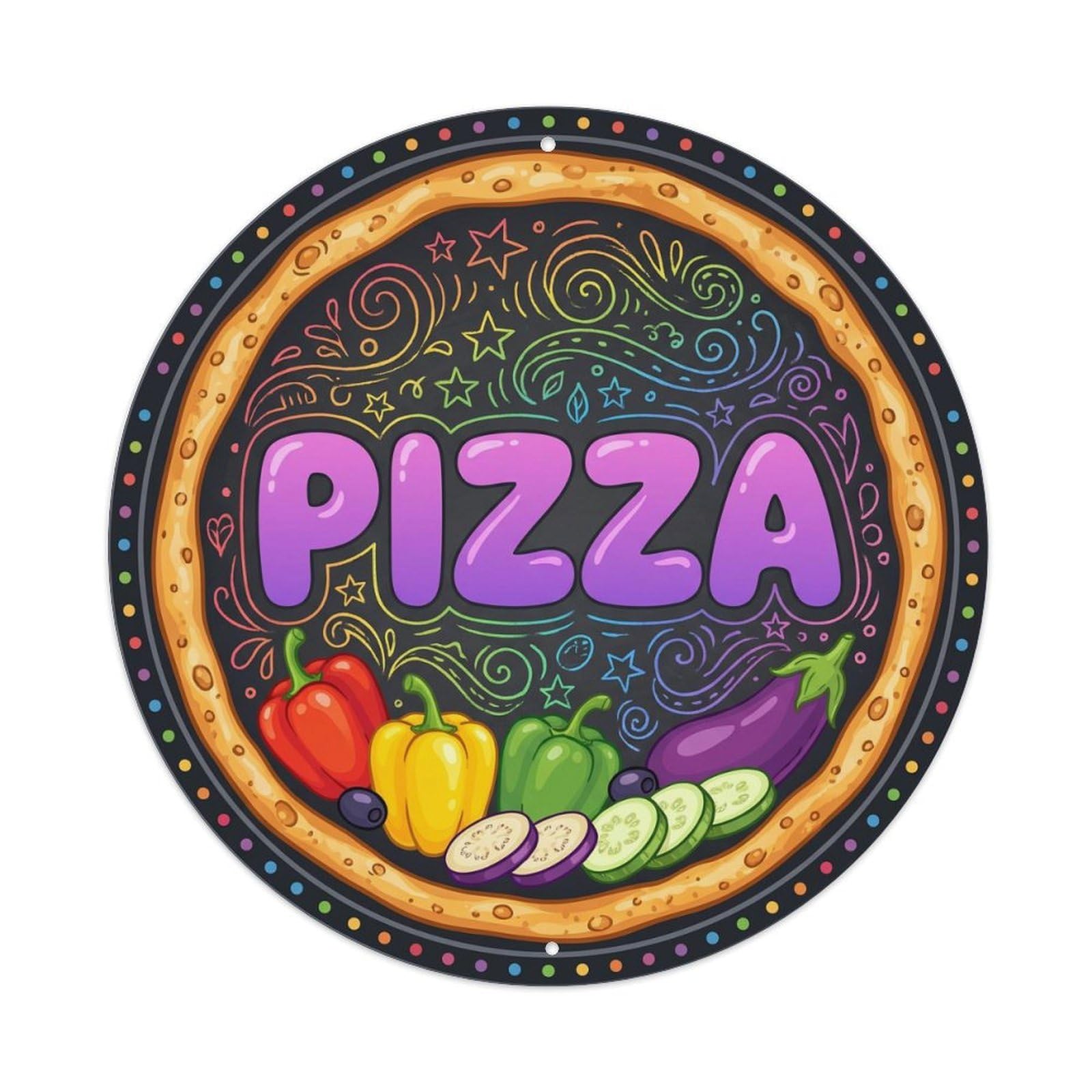 Yrnq 8X8inch Vintage Style Vintage Pizza Vegetarian Pepper Eggplant Food Decoration Metal Tin Sign