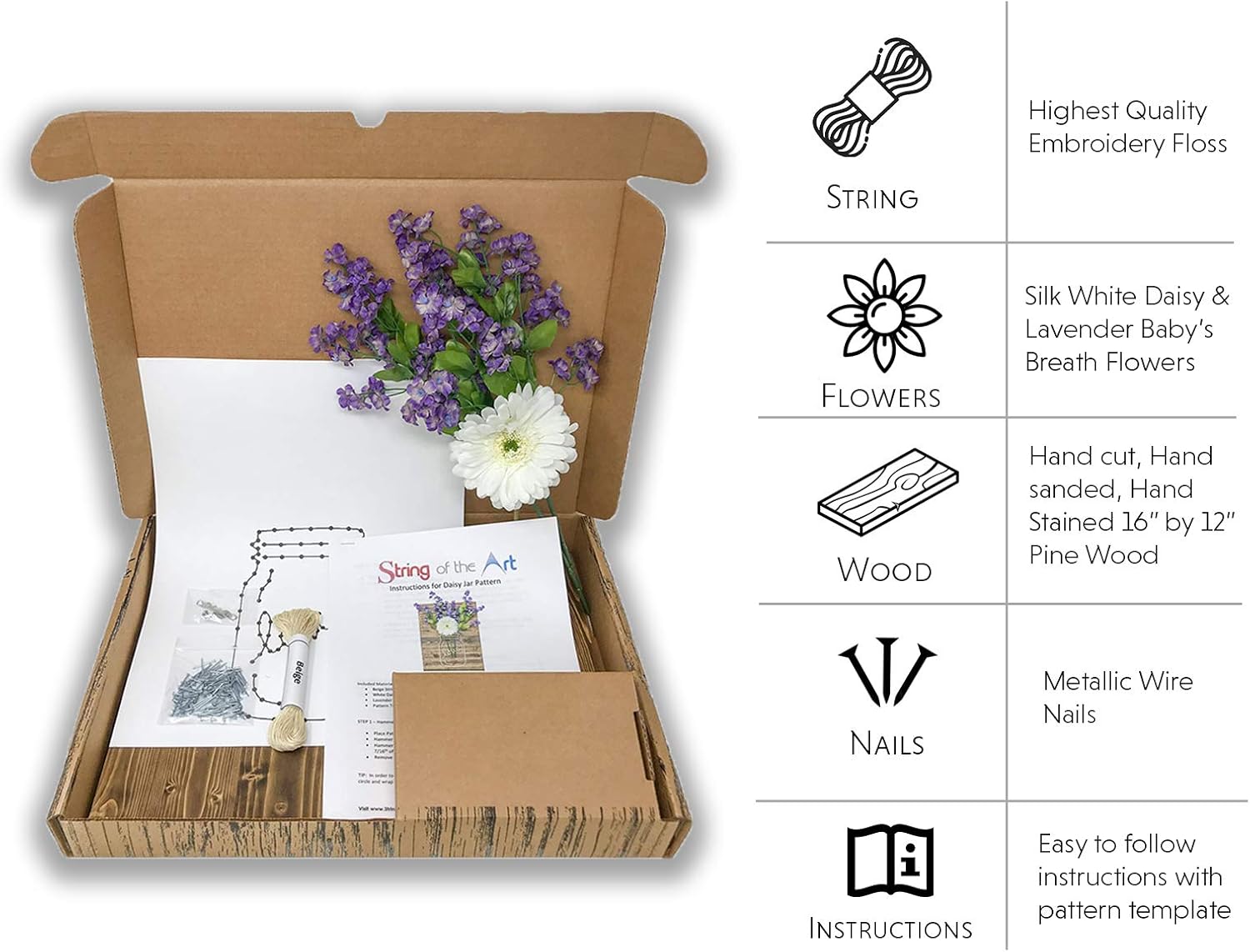 String of the Art Daisy Jar String Art Kit, American Made Crafting Supplies, DIY Craft Kit for Adults, Beginner to Advanced Crafters