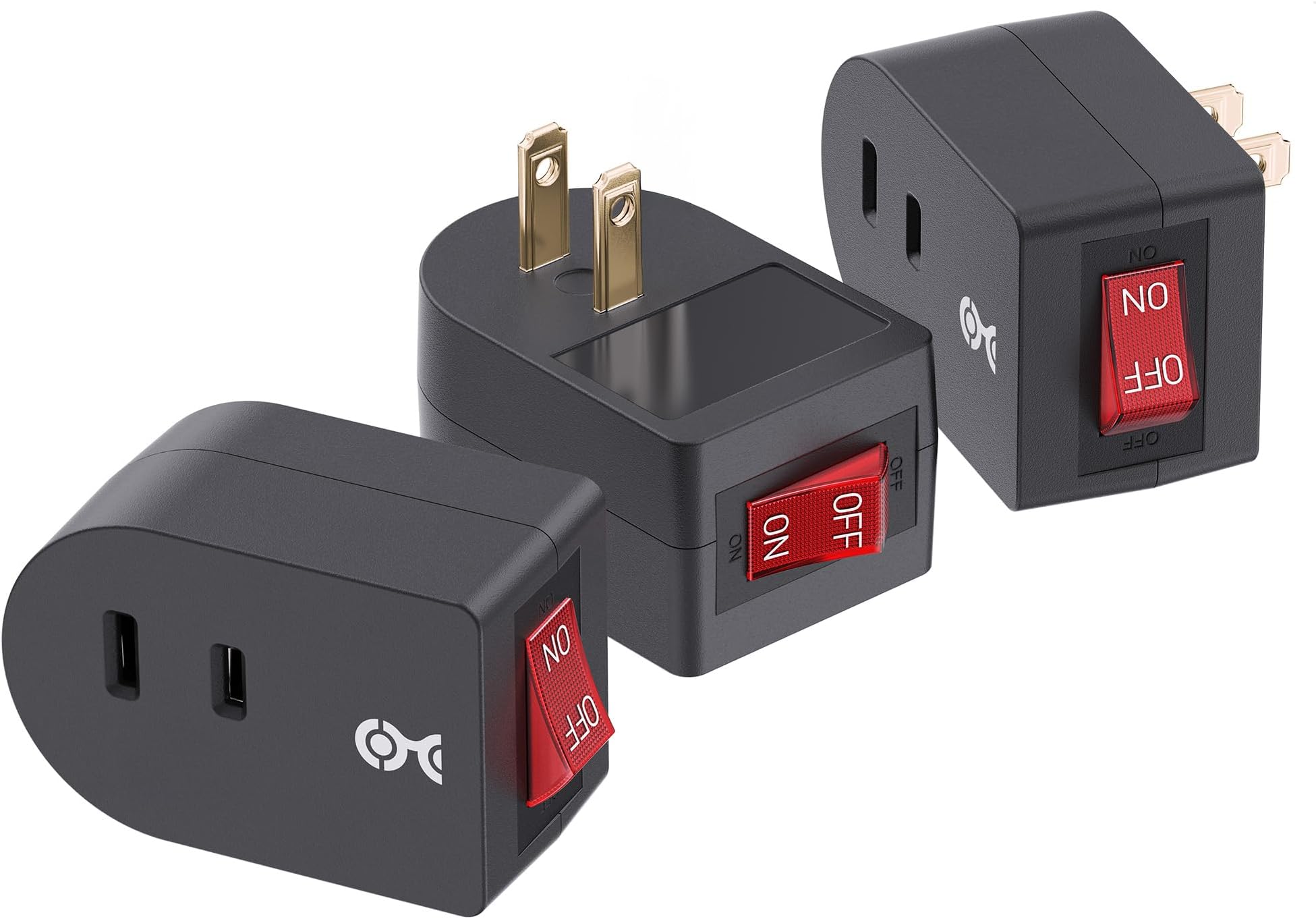 Cable Matters 3-Pack 2 Prong Outlet Switch ON Off, Plug-in Switch for Outlet, Black