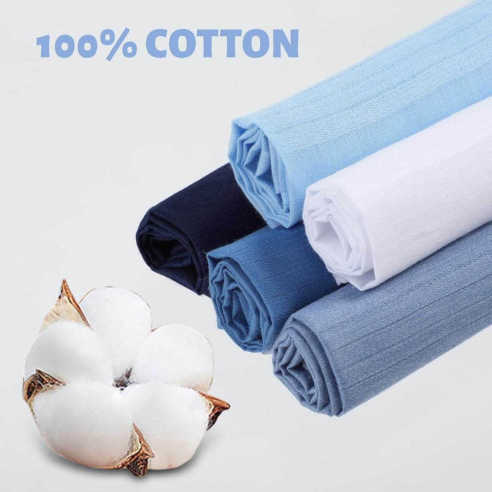 Fazzoletti In Tessuto Uomo - Set Da 5 In Cotone, 40x40 Cm, Taschino, Riutilizzabili, Blu - Foto 6